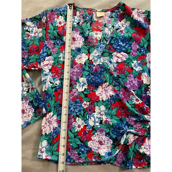 80s Floral Faux Wrap Blouse SZ 10 - Picture 7 of 8